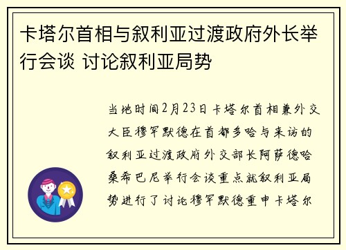 卡塔尔首相与叙利亚过渡政府外长举行会谈 讨论叙利亚局势