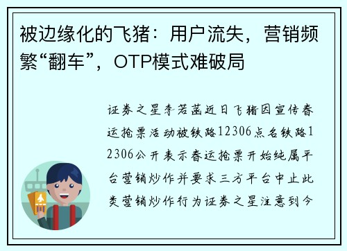被边缘化的飞猪：用户流失，营销频繁“翻车”，OTP模式难破局