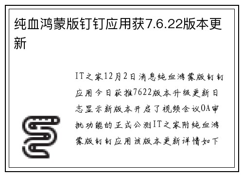 纯血鸿蒙版钉钉应用获7.6.22版本更新