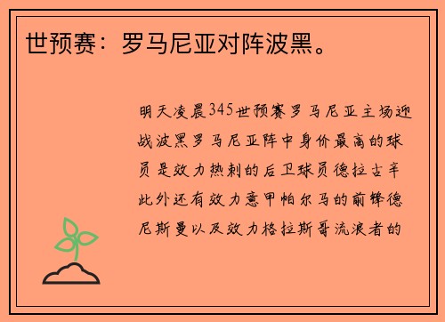 世预赛：罗马尼亚对阵波黑。